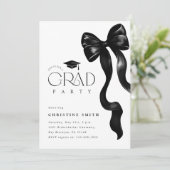 Black Bow Photo Graduation Party Invitation Kaart (Staand voorkant)
