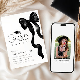 Black Bow Photo Graduation Party Invitation Kaart
