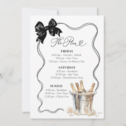 Black Bow Pyjamas Prosecco Bachelorette Weekend Kaart (Achterkant)