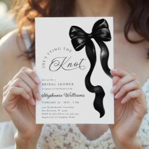 Black Bow Ribbon Bruids Douche Uitnodiging