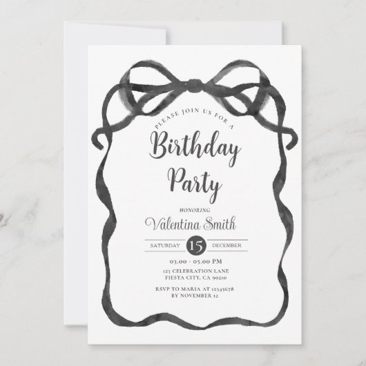 Black Bow Ribbon Coquette Verjaardag Kaart (Voorkant)
