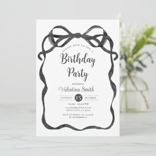 Black Bow Ribbon Coquette Verjaardag Kaart (Staand voorkant)