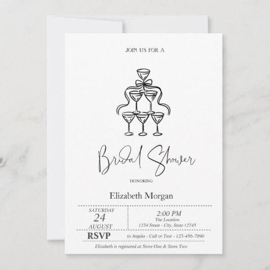 Black Bow Ribbon Stippen Vrijgezellenfeest Kaart (Voorkant)