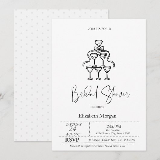 Black Bow Ribbon Stippen Vrijgezellenfeest Kaart (Voorkant / Achterkant)