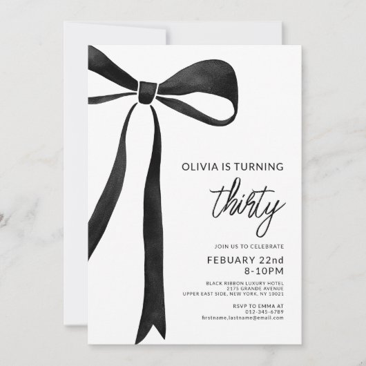 Black Bow Ribbon Verjaardag Fotofeest Kaart (Voorkant)