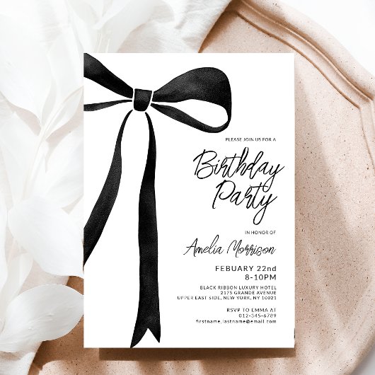Black Bow Ribbon Verjaardagsfeest Feest Script Kaart