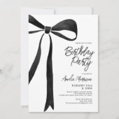 Black Bow Ribbon Verjaardagsfeest Feest Script Kaart (Voorkant)