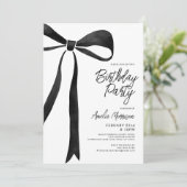 Black Bow Ribbon Verjaardagsfeest Feest Script Kaart (Staand voorkant)