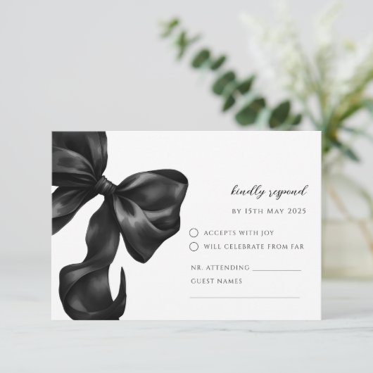 Black Bow RSVP Response Card (Staand voorkant)