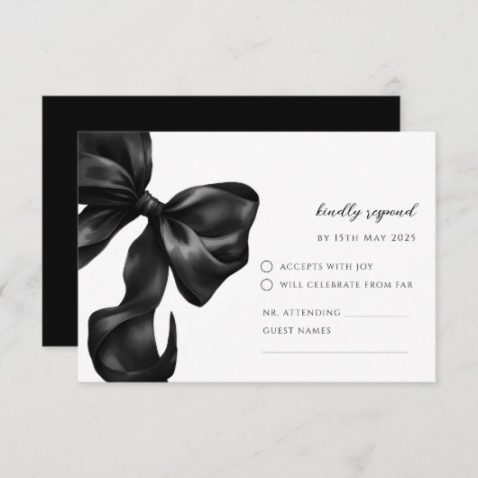 Black Bow RSVP Response Card (Voorkant / Achterkant)