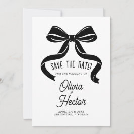 Black Bow Save the Date Modern Wedding Kaart