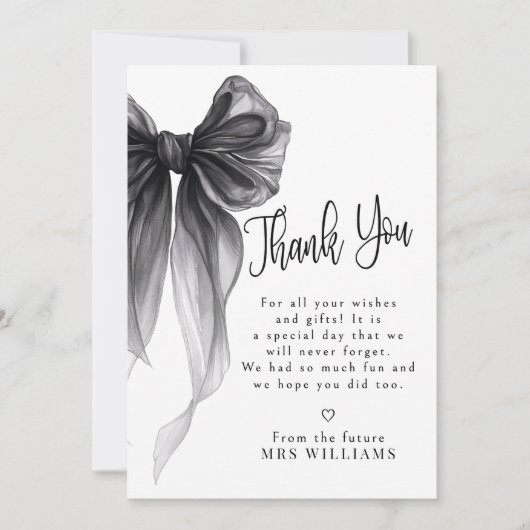 Black Bow She's Tying the Knot Bedankkaart (Voorkant)