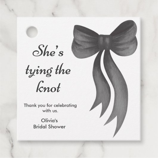 Black Bow She's Tying the Knot Bridal Shower  Bedankjes Labels (Voorkant)