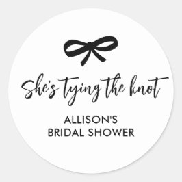 Black Bow She's Tying the Knot Bridal Shower Ronde Sticker