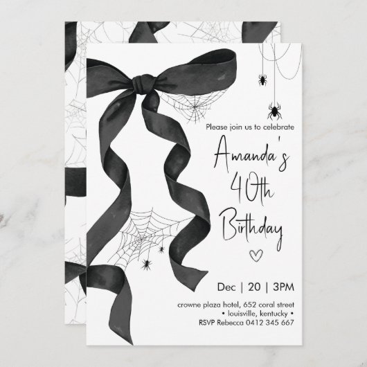 Black Bow Spider Web Coquette Halloween Verjaardag Kaart (Voorkant / Achterkant)