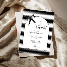 Black Bow Striped Boys Girls - Baptism Invitation Kaart