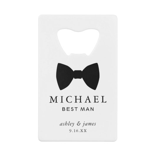 Black Bow Stropdas Best Man Personalized Weddensch Creditkaart Flessenopener (Voorkant)