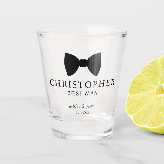 Black Bow Stropdas Best Man Personalized Weddensch Shot Glas (Voorkant)