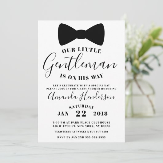 Black Bow Stropdas Gentleman Baby shower Invitatio Kaart (Staand voorkant)