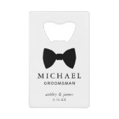Black Bow Stropdas Groomsman persoonlijke bruiloft Creditkaart Flessenopener (Voorkant)