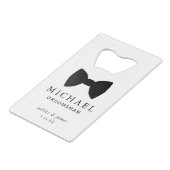 Black Bow Stropdas Groomsman persoonlijke bruiloft Creditkaart Flessenopener (Voorkant Gekanteld)