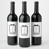 Black Bow Stropdas Groomsman Voorstel Wijn Etiket (Flessen)