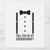 Black Bow Stropdas Groomsman Voorstel Wijn Etiket (Enkel label)