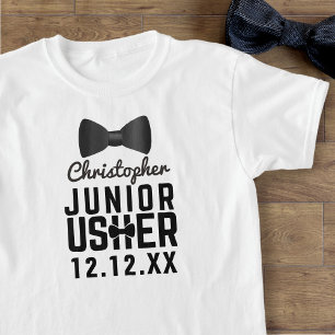 Black Bow Stropdas Junior Usher Attendant Wit T-sh T-shirt