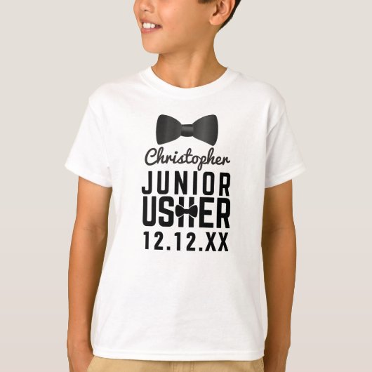 Black Bow Stropdas Junior Usher Attendant Wit T-sh T-shirt (Voorkant)
