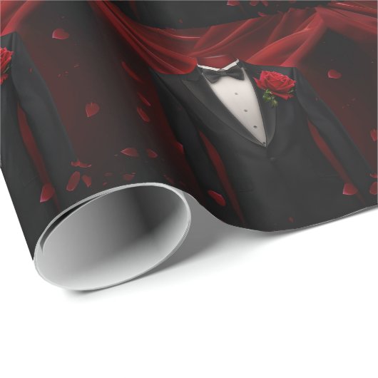 Black Bow Stropdas met Red Rose Tuxedo Cadeaupapier (Rol Hoek)