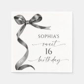 Black Bow Sweet 16 Verjaardagsfeest Servet (Voorkant)