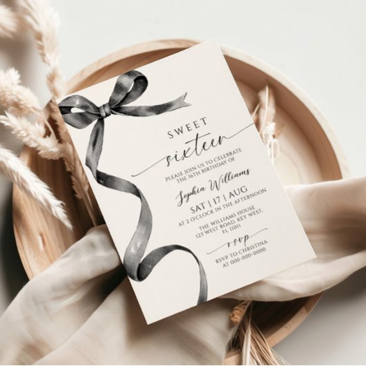 Black Bow Sweet 16 verjaardagsuitnodiging Kaart