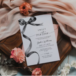 Black Bow Sweet 16 verjaardagsuitnodiging Kaart