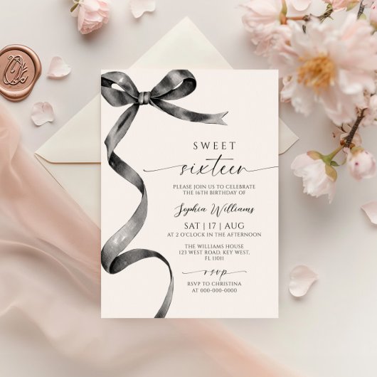 Black Bow Sweet 16 verjaardagsuitnodiging Kaart