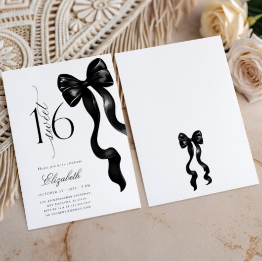 Black Bow Sweet Sixteen Birthday Kaart