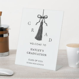 Black Bow Tassel Graduation Party Welcome Reclamebord Met Voetstuk