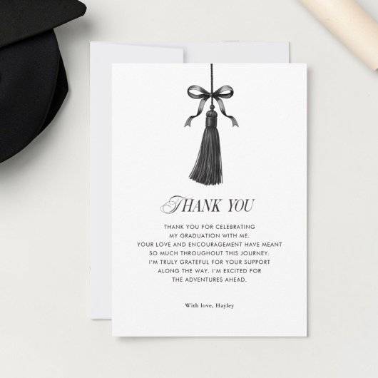 Black Bow Tassel Modern College Graduation Party Bedankkaart