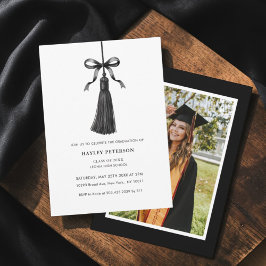 Black Bow Tassel Modern College Graduation Photo Kaart