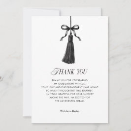 Black Bow Tassel Modern Graduation Party Photo Bedankkaart