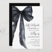 Black Bow Thirtieth 30th Birthday Party Invitation Kaart (Voorkant / Achterkant)