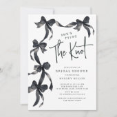 Black Bow Tying Knot Bruids Douche Uitnodiging (Voorkant)