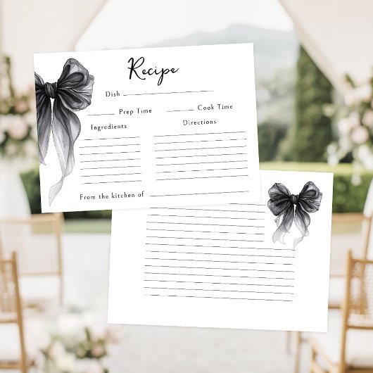 Black Bow Tying the Knot Bridal Shower Recipe Card Informatiekaartje