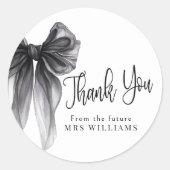 Black Bow Tying the Knot Bridal Shower Thank You Ronde Sticker (Voorkant)