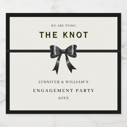 Black Bow Tying the Knot Engagement Sparkling Wijnetiket (Enkel label)