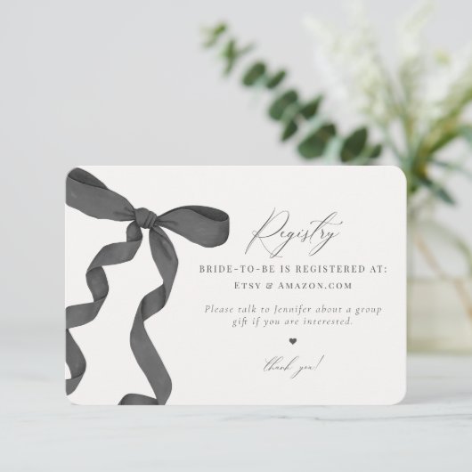 Black Bow Tying the Knot Registry Invite insert Informatiekaartje (Staand voorkant)