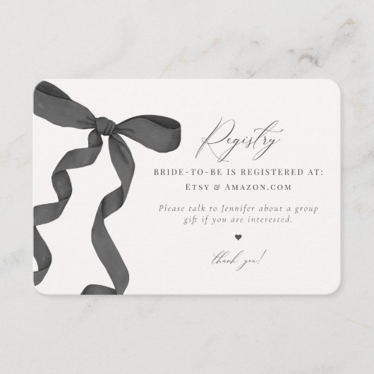 Black Bow Tying the Knot Registry Invite insert Informatiekaartje (Voorkant)