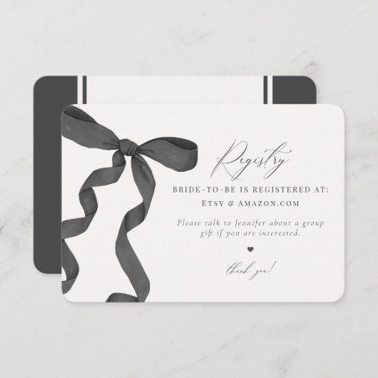 Black Bow Tying the Knot Registry Invite insert Informatiekaartje (Voorkant / Achterkant)
