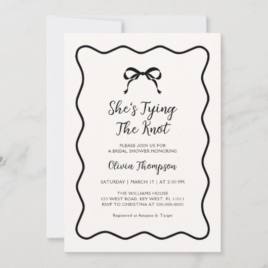 Black Bow Tying the Knot Vrijgezellenfeest Kaart (Voorkant)