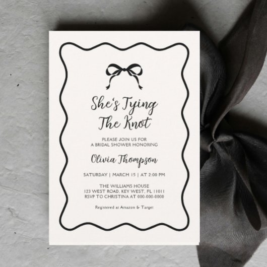 Black Bow Tying the Knot Vrijgezellenfeest Kaart