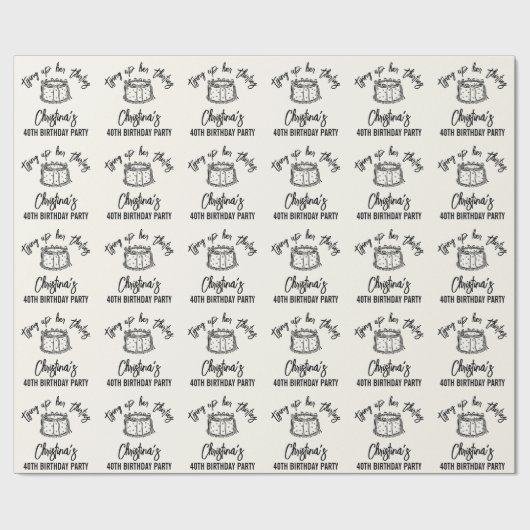 Black Bow Tying Up Her Thirties 40th Birthday Cadeaupapier (Vlak)